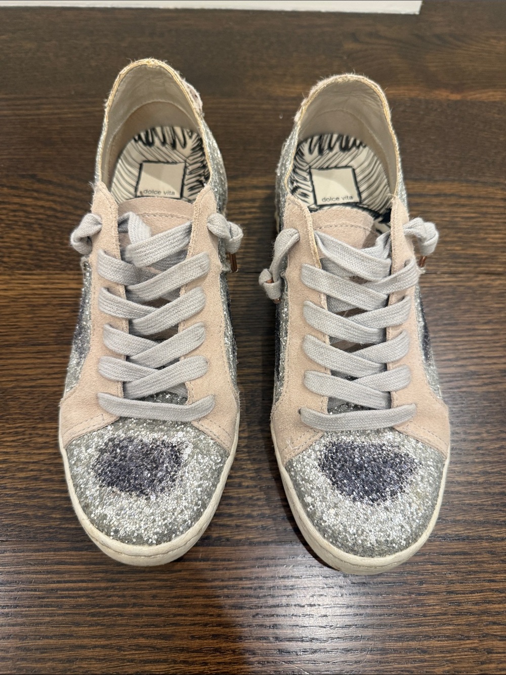 Dolce Vita Silver Glitter and Blush Low-Top Sneakers
